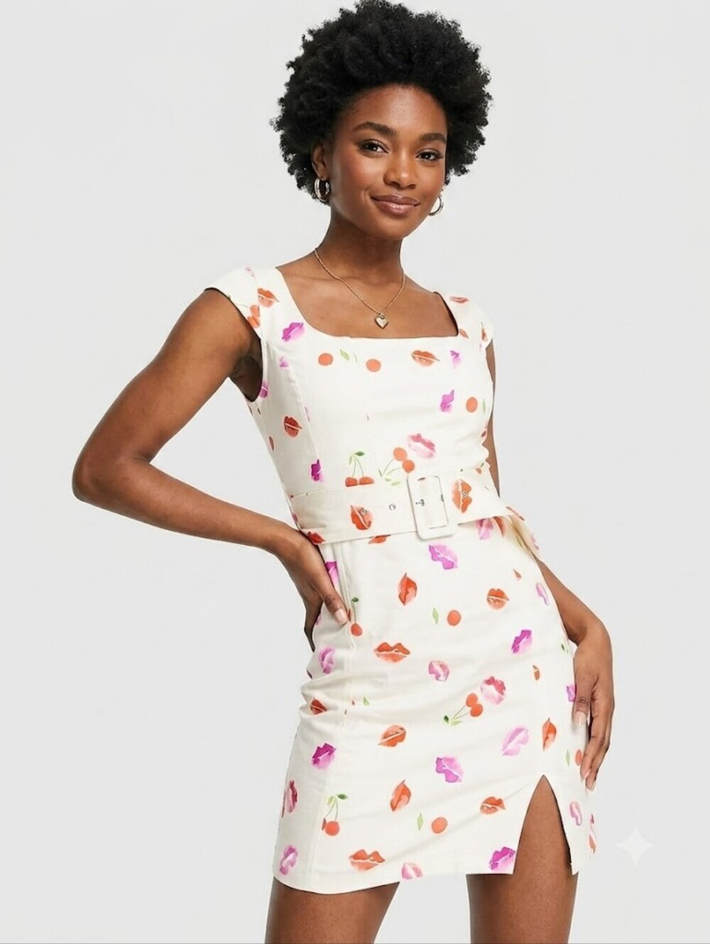 ASOS DESIGN Cherry Print Cap Sleeve Belted Mini Dress 6